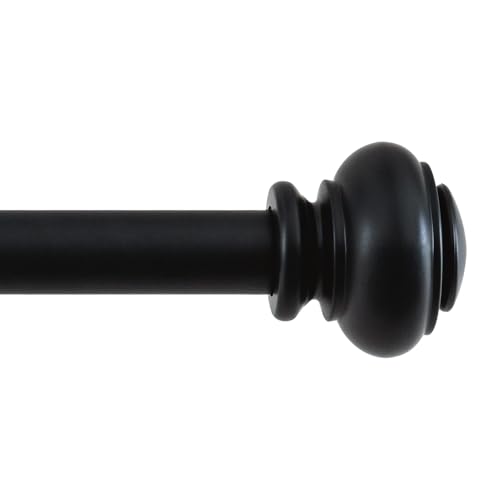 BellaHills Barras de cortina para ventanas de 25 mm, barra de cortina individual con remates clásicos de 76 a 230 cm, barra de cortina ajustable con soportes, juego de accesorios para sala de estar y