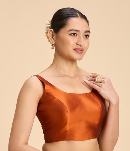 Image of Studio Shringaar Women's Polyester Sleeveless Satin Padded Saree Blouse