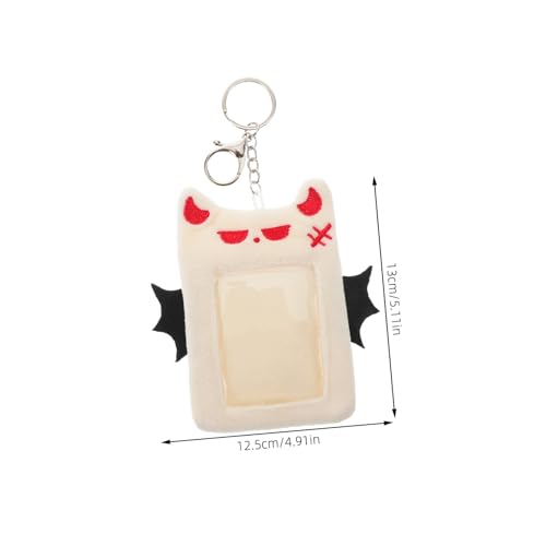 Plush Photocard Holder Keychain with Devil Wings Design Versatile Id Credit Card Protector for Students and Fans for Travel and Everyday Use2