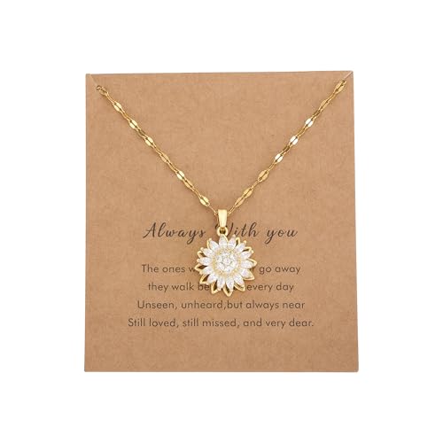 Sunflower Fidget Necklace for Women Gold Crescent Moon Rotating Heart Pendant with Spinning Crystal Flower Anxiety Relief Stress Calming Jewelry Adjustable Chain Gift for Birthday Valentines Day Mothers Day Christmas