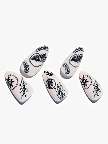 GLAMERMAID Press on Nails Medium Almond Sketch Leaves
