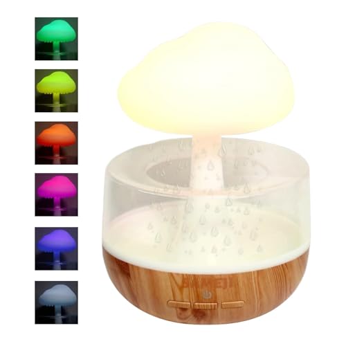 Eventerde Umidificatore a Nuvolas Di Pioggia umidificatore a goccia, Luce a 6 colori Umidificatore per ombrello 400 ml Lampada A Fungo Pioggia con luci a LED regolabili Suoni Della Pioggia Per Dormire
