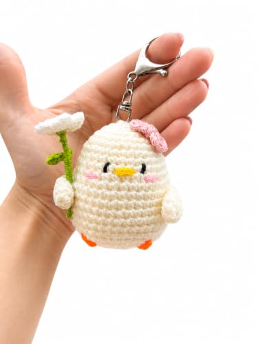 Image of Handmade Crochet Keychain | Cute Knitted Key Ring Charm | Crochet Animal, Fruit, Flower, Evil Eye & Food Plush Keychain for Car Keys, Backpack, Handbag & Gift (Pack of 1) (Flower with Penguin)