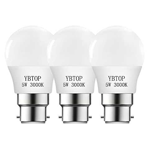 YBTOP Bayonet Light Bulbs B22, 5W (40W Equivalent), Warm White 3000K, G45 Golf Ball Energy Saving Lamp Bulbs, Non-dimmable, Pack of 3 Cover