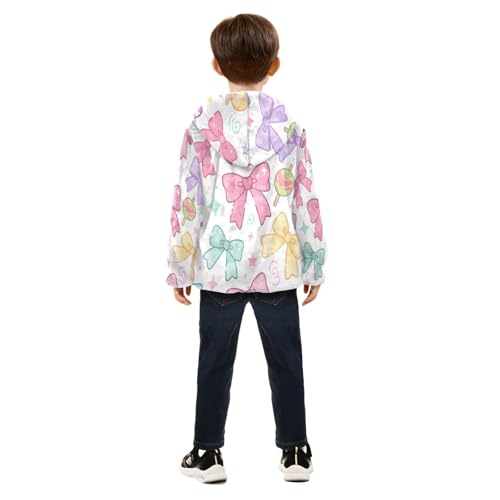 Colorful Bows and Candies Pattern Toddler Fleece Jacket Girl Boys Hooded Fleece Jacket Coat Warm Outwear Zip-up 3-10T4
