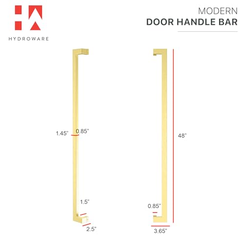 HYDROWARE Modern Contemporary Long Stainless Steel Push Pull Door Handle for Home Entrance Glass Shower Wooden Barn & Office Store Shop Doors - Brass Gold - 48 Inches