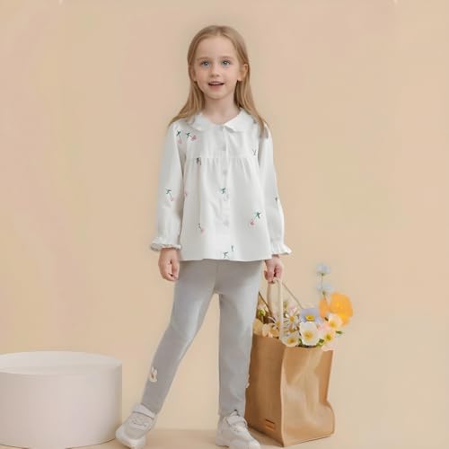 Girls Baby Doll Collar Shirt Girl Blouse Shirts Spring Fall Long Sleeve with Flower Embroidery Tops Button Cute Shirts2
