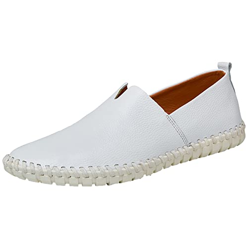 Men's Genuine Leather Loafer Flats Slip-On Soft Handmade Sole Summer Hollowed Casual Driving Shoes