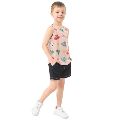 J JOYSAY Cowboy Hat Cactus Pink Boys Tank Top Sleeveless Muscle Shirts Quick Dry Sport Workout Active Kids T-Shirts 3-15T4