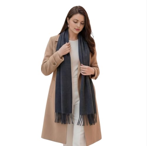LA FERANI Damen Kaschmir Schal Frühling Winter 200x70 dünn leicht Kaschmirschal dunkel grau extra geschmeidig formell stilvoll Uni Farbe einfarbig Damenschal Geschenk für Sie (Dunkel Grau)