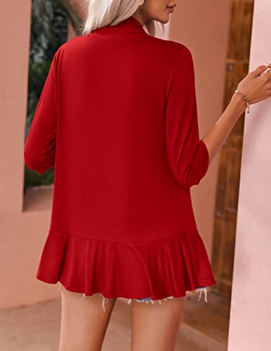 Image of Zeagoo Women's Open Front Cardigan 2026 Spring Summer Lightweight 3 /4 Sleeve Draped Ruffles Cardigans S-3XL