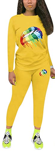 Womens 2 Piece Outfits - Letter Print Long Sleeve Shirt Bodycon Pants Joggers Clubwear Tracksuit Sportswear Set