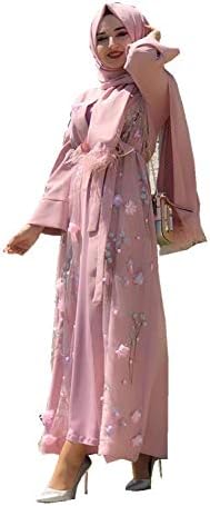 HZUX Elegant Muslim Dresses for Women Long Dress Women Abaya Dress Islamic National Robe Pink