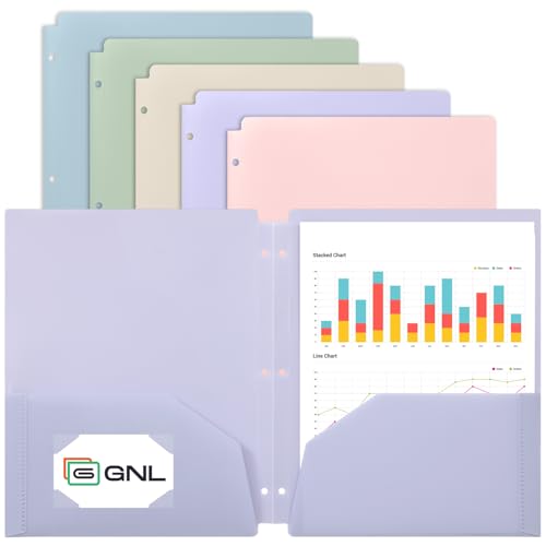 GNL Plastic Folders with Pockets 3 Hole Punched Pack of 5 2 Pocket Folders for 3 Ring BinderMuted Pastel Colors Heavy Duty Binder Folder for School Home and Office