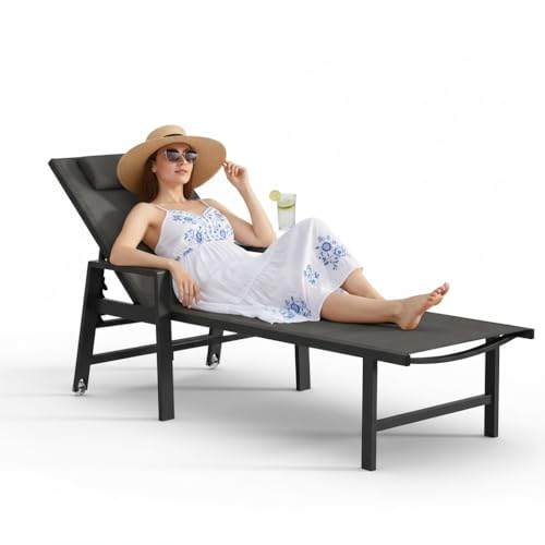 Melko Aluminium Sonnenliege wetterfest mit Rollen, 5-Fach...