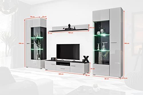 Generisch Wohnwand SOLIDO Twin Wohnzimmerset TV Wand Weiß Hochglanz Anbauwand Wohnzimmer Fernsehwand