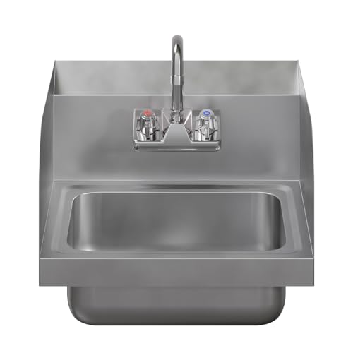 Image of AmGood Stainless Steel Wall Mount Hand Sink | NSF | Commercial Hand Washing Basin For Restaurant, Kitchen and Home (17 inch x 15 inch with Sidesplash)