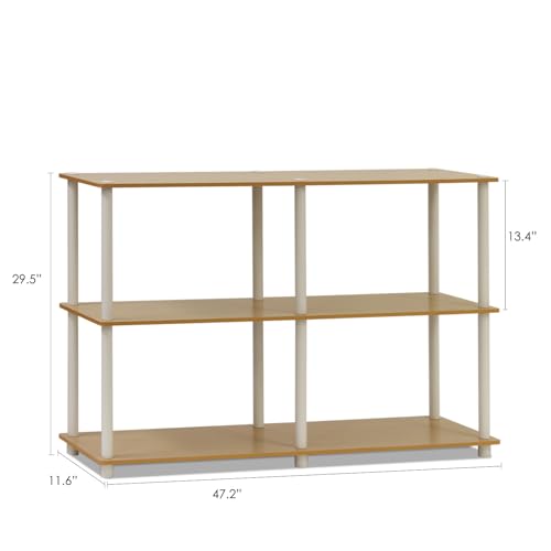 Furinno TURN-N-TUBE Storage Shelves, 3-Tier 47.4 Wide Book Shelf, Corner Shelf, Toolless Open Shelves, for Organization and Storage, Living Room, Garage, Home Office, Beech