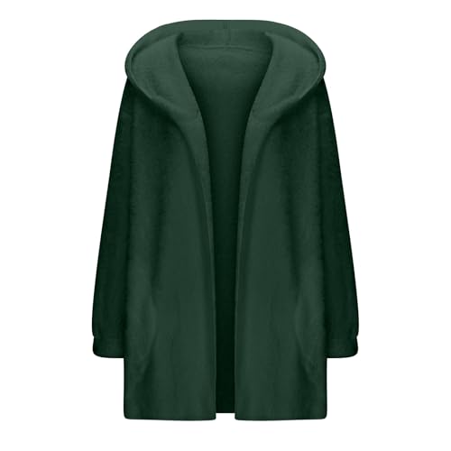Image of Women's Sherpa Fuzzy Jacket Hoodie Open Front Fleece Hooded Jackets Cardigan Warm Outerwear Fall Coat with Pockets
