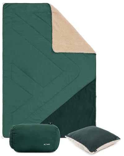 qeedo Teddy Kuscheldecke Outdoor 200 x 140 cm - weiche Teddy Fleecedecke wasserabweisend & raschelfrei - Camping Decke mit Poncho- und Kissenfunktion - Outdoor Decke für Camping und Garten