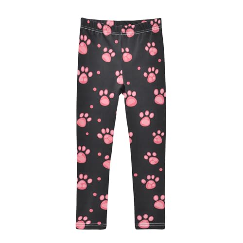 Cute Pink Dog Paw Girls Leggings Ultra Soft Compression Yoga Gym Pants for Kids 4-10T