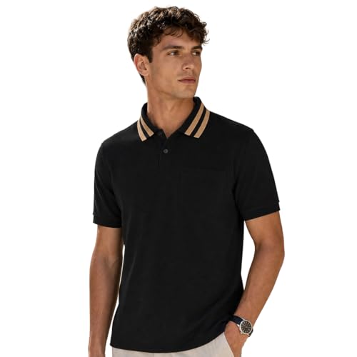 Image of Nobero Striped Collar Regular Fit Polo T Shirt for Men | Polo t-Shirts for Men | Regular Fit | Striped Collar | Premium Fabric | Casual & Smart Casual