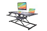 Rocelco 46" Electric Standing Desk Converter with AC Outlet USB Charger - Motorized Height Adjustable Sit Stand Up Triple Monitor Riser - Tabletop Workstation Large Keyboard Tray - Black (R EDRB-46)