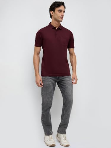 Image of Park Avenue Men Regular Fit Solid Pattern Pure Cotton Polo Neck Half Sleeve Casual T-Shirt