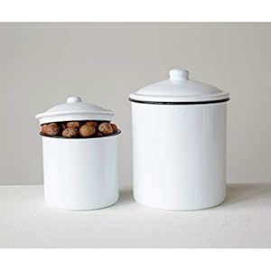 Creative Co-Op Set of 2 White Enameled Canisters with Lids Creative Co Op Set of 2 White Enameled Canisters with Lids