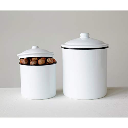 Creative-Co-Op-Set-of-2-White-Enameled-Canisters-with-Lids Creative Co Op Set of 2 White Enameled Canisters with Lids