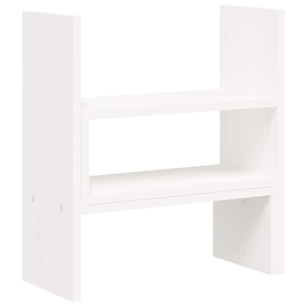Supporto per monitor bianco in legno di pino massiccio, regolabile in altezza 39-72 x 17 x 43 cm, organizer da scrivania ergonomico per PC, laptop, tablet, ripiano salvaspazio per ufficio