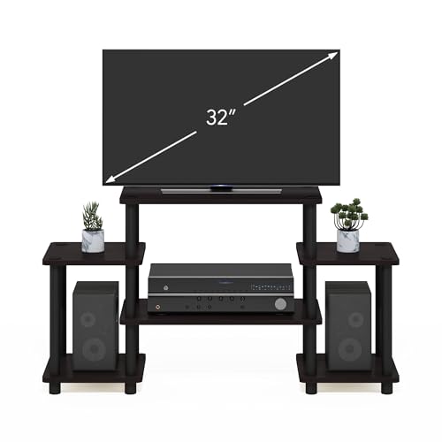 Image of Furinno Turn-N-Tube No Tools Entertainment Center, Round, Square corner, Dark Walnut,11257DWN | Raised Top, Open Shelves TV Console with for TV up to 32 Inch, for Living Room, Bedroom