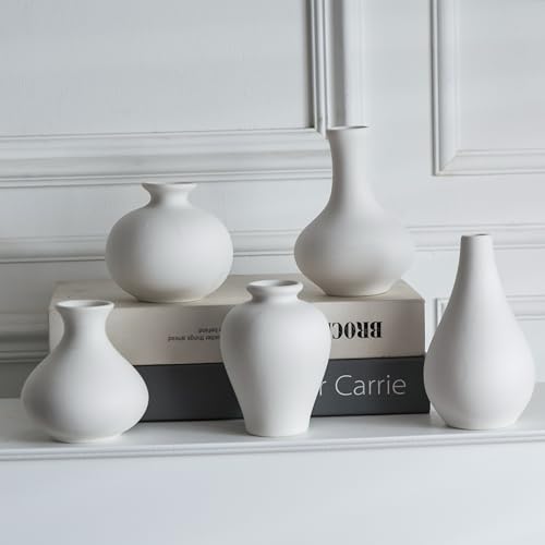 Tanvecle 5PC VASE - WHITE Small White Vases, Ceramic Bud Vase Set Of 5 thumb #7