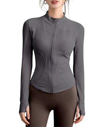Magicmode ランニング ジャケット レディース スポーツジャケット 指穴付き フルジップ 長袖 ヨガコート 吸汗速乾 着痩せ ランニングウェア ピラティス ジムウェア
