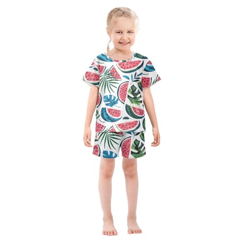 ALAZA Watermelon Tropical Palm Leaves Pajamas Short Sleeve 2 Piece Sleepwear Top and Bottom Pajama Set Unisex3