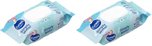 Curash Simply Water Baby Wipes, 160 Pack, Thick and Soft Texture, 99% Water With No Soap, Alcohol or Parabens, Suitable for Newborns, Everyday Cleansing and Nappy Changes, 80 Wipes