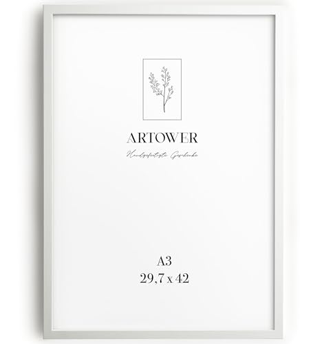 Artower® Bilderrahmen für DIN A3 30 x 42 cm Weiß Holz Dünner Rahmen | Posterrahmen Groß Vintage Collage | Picture Frame White Wood 29,7 x 42cm | Holzbilderrahmen Poster Rahmen Echtholz