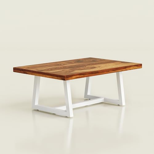 Image of Centre tabel /Tea Table Solid Wood Coffee Table for Living Room Wooden with White Metal Frame - Modern Rosewood and Teak, Coffee Table for Living Rooms bedrooms, & Apartments
