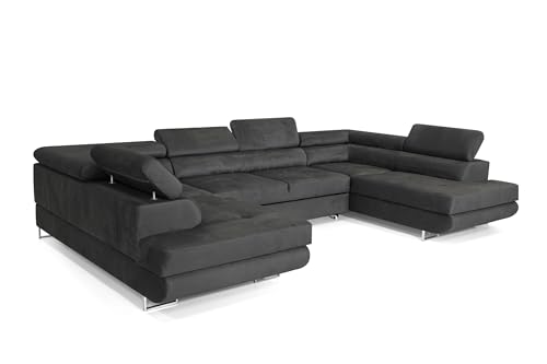 COMFORTINO FURNITURE Ecksofa mit Schlaffunktion Big PASTI U-Form, Sofa Couch mit Bettkasten, 3-Sitzer Eckcouch, Schlafsofa für Wohnzimmer, Big Sofa Couch mit Schlaffunktion (Dunkelgrau)
