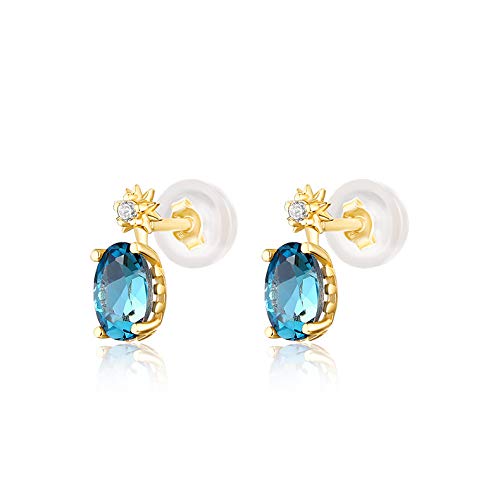 Pendientes de plata S925 con topacio azul y diseño retro de lujo para mujer