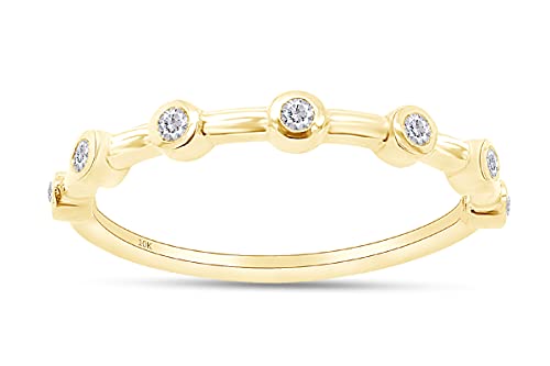 SAVEARTH DIAMONDS 7-Stone Design, 1/10 Carat Round Cut Lab Grown Diamond Bezel Set Half Eternity Wedding Band Ring In 10k Gold Jewelry For Women, (0.10 Cttw)
