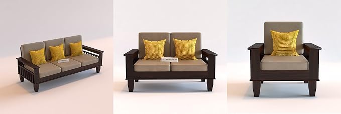Image of Sheesham Wooden 6 Seater Sofa for Living Room | Rosewood 6 Seater Cushion Sofa with Side Newspaper Holder for Home & Office | Solid Wood Sofa Set for Lounge (Walnut,3+2+1 Seater)
