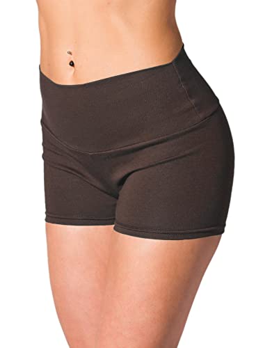 Alkato Pantalones Shorts Cortos de Cintura Alta para Mujer, Marrón, 40