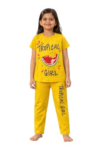 Image of NammaBaby Girl's Soft Cotton Night Suit (Printed T-Shirt & Pant Set /Girls Night Dress /Nightwear) Pack of 1