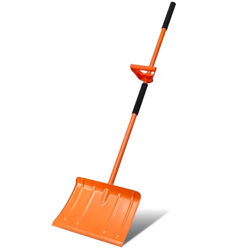 67 Inch Heavy Duty Snow Shovel with Ergonomic Labor-Saving Tool Handle Large Capacity Shovel for Snow Removal Snow Shovel for Driveway Rooftop Outdoor, Orange