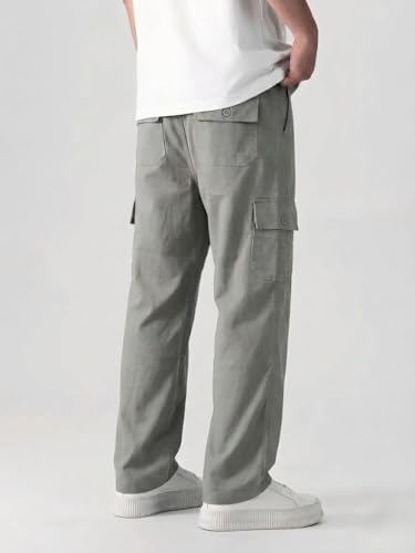 Image of Cargo for Men | Cotton Cargo Pant | Lower for man | Elastic Drawstring Waist Straight Fit Bottoms | Comfortable Breathable Cargos for Casual, Office Wear