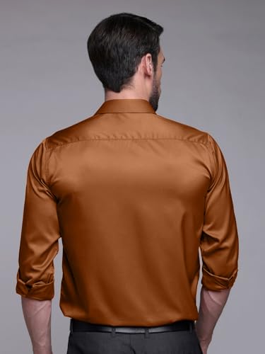 Image of IndoPrimo Men's Satin Shirt with Spread Collar Neck Line Solid Pattern Full Sleeves Regular Fit Western Style and Standard Length