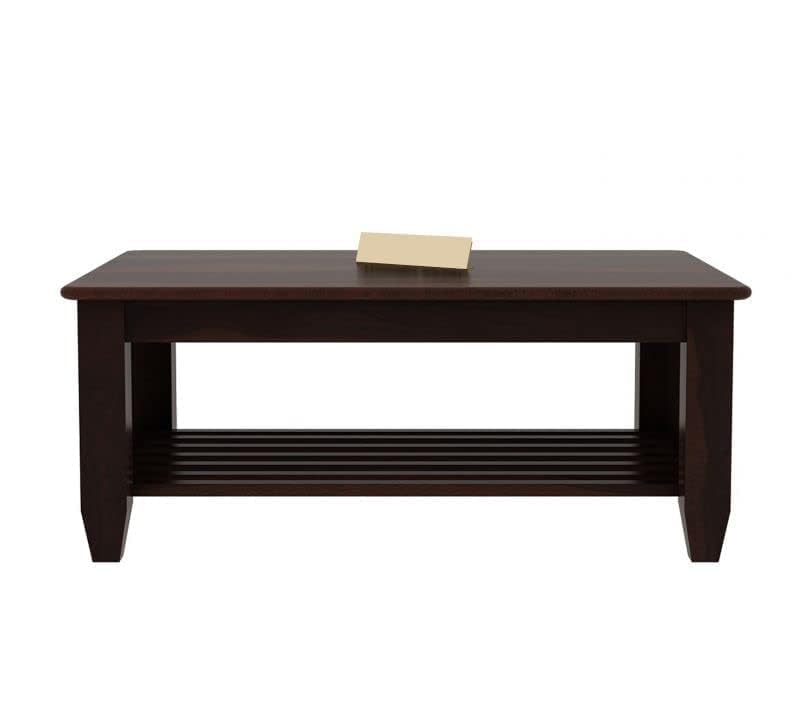 Image of Solid Wood Center Table for Living Room | Sheesham Wood Coffee Table with Storage Shelf | Wooden Tea Table Furniture for Home (Walnut Finish)
