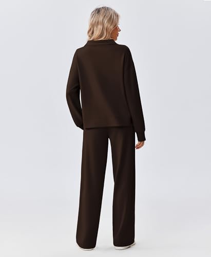 Image of PINSPARK 2 Piece Sets for Women 1 /2 Zip Sweatsuit Loose Fit Sweatshirt Straight Leg Pants 2026 Matching Outfit Fall Tracksuit