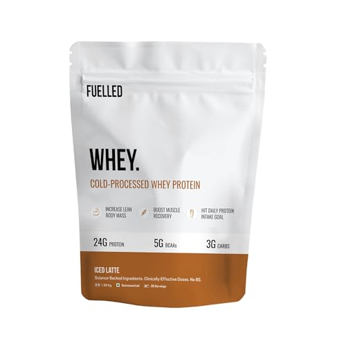 Image of FUELLED Whey Protein Powder Concentrate & Isolate with 24 g Protein, 5 g BCAA (1 kg, 30 Servings) Lab Tested (Iced Latte)